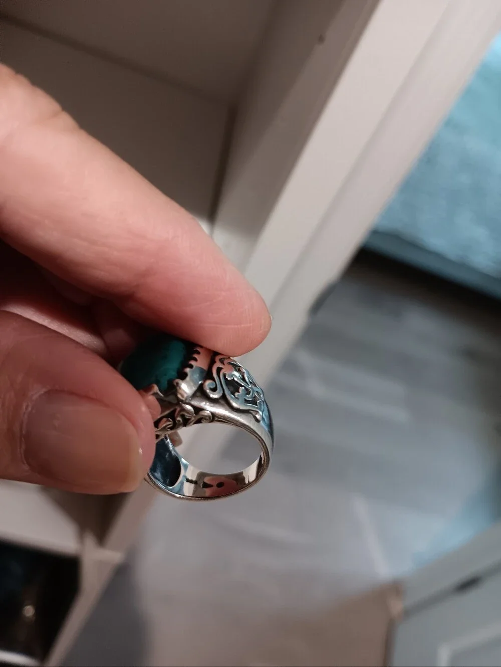 Turquoise Statement Silver Ring - Blue Green Gem